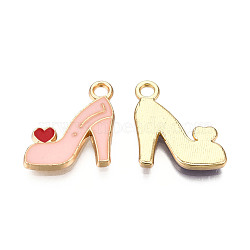 Alloy Pendants, with Enamel, Light Gold, High-Heeled Shoes, Pink, 16x14x2mm, Hole: 2mm(ENAM-S119-035D)