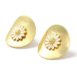 Rack Plating Brass Enamel Stud Earrings, Cadmium Free & Lead Free, Long-Lasting Plated, Daisy, Real 18K Gold Plated, 30x27mm(EJEW-B062-05A-G)