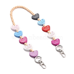 Bag Handles, with Natural Wood Beads, Platinum Alloy Spring Gate Rings & Swivel Clasps, for Bag Straps Replacement Accessories, Round & Heart with Word I Love Mummy, Colorful, 24.01 inch(61cm)(AJEW-BA00033)