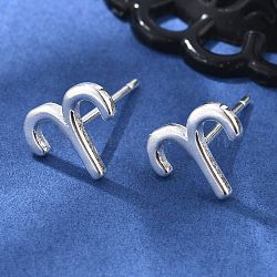 S925 Sterling Silver Stud Earrings, Silver, Twelve Constellations, Aries, 8x9.5mm(EJEW-K303-01S-01)