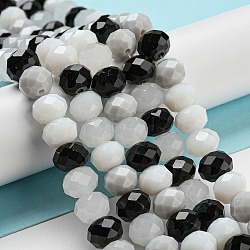Glass Beads Strands, Faceted, Rondelle, Black, 10x8mm, Hole: 1mm, about 63~65pcs/strand, 19.2~20 inch(48~50cm)(EGLA-A034-M10mm-48)