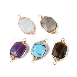 Natural & Synthetic Mixed Gemstone Connector Charms, Rectangle Link, with Light Gold Tone Brass Findings, Faceted, 22~23x11x5mm, Hole: 1.2~1.8mm(G-Q606-27KCG)