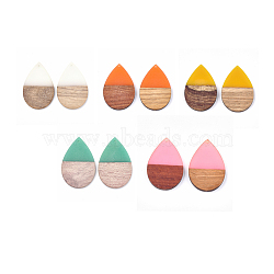 Resin & Wood Pendants, Teardrop, Mixed Color, 49x32x4mm, Hole: 1.8mm(RESI-T023-02-M)