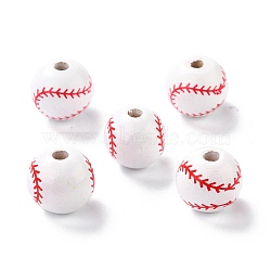 Natural Wood Beads, Dyed, Round, Red, Baseball, 15.5x14.5mm, Hole: 3.2mm(WOOD-K006-A05)