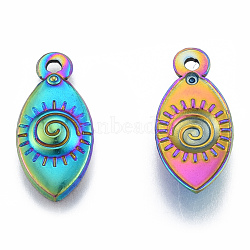 Ion Plating(IP) 201 Stainless Steel Pendants, Horse Eye, Rainbow Color, 21x10x2.5mm, Hole: 1.6mm(STAS-N098-185M)