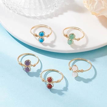 Natural & Synthetic Gemstone Finger Rings, with Eco-Friendly Copper Wire, Golden, 13mm, US Size 9 3/4(19.5mm)