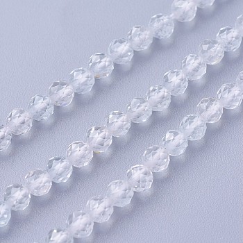 Natural White Topaz Beads Strands, Faceted, Round, 3~3.5mm, Hole: 0.5mm, about 115~130pcs/strand, 14.5~16.1 inch(37~41cm)