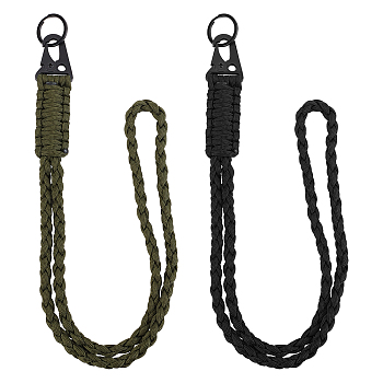 2 Sets 2 Colors Polyester Woven Lanyard Keychains, Braided Strap, with Alloy Snap Clasps and Iron Key Rings, for Keys Knife Flashlight Outdoor Camping Hiking Backpack, Mixed Color, 560x31x12mm, 1 set/color