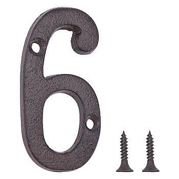 Iron Home Address Number, with 2pcs Screw, Num.6, Num.6: 76x38x5mm, Hole: 5mm