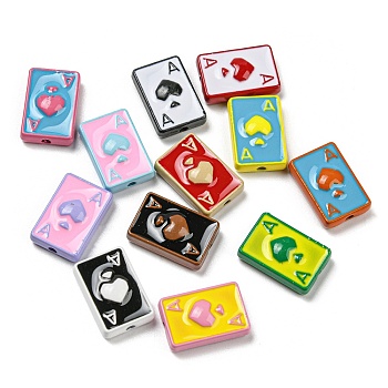 Alloy Enamel Beads, Lead Free & Cadmium Free, Playing Card, Ace of Spades, Mixed Color, 15x10x4.5mm, Hole: 1.6mm