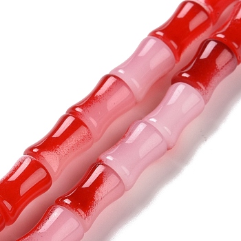 Glass Beads Strands, Bamboo Stick Shape, Red, 11.5~12x8~8.5mm, Hole: 1.1mm, about 30Pcs/strand, 14.17 inch(36cm)