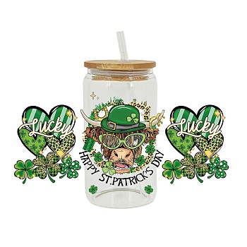 Saint Patrick's Day Theme PET Clear Film Green Shamrock Rub on Transfer Stickers for Glass Cups, Waterproof Cup Wrap Transfer Decals for Cup Crafts, Clover, 110x230mm