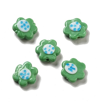 Handmade Lampwork Beads, Flower, Medium Sea Green, 18~19x20.5x8.5mm, Hole: 1.6mm