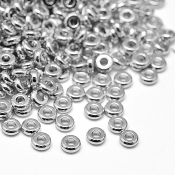 Brass Flat Round Spacer Beads, Platinum, 4x1.5mm, Hole: 1.5mm