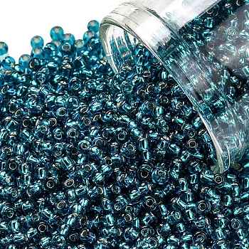 TOHO Round Seed Beads, Japanese Seed Beads, (23BD) Aqua Silver Lined, 11/0, 2.2mm, Hole: 0.8mm, about 1110pcs/bottle, 10g/bottle