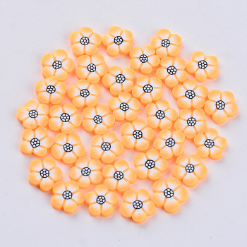 Handmade Polymer Clay Cabochons, Fashion Nail Art Decoration Accessories, Flower, Sandy Brown, 9~12x8.5~12x2~3mm, about 1600~2000pcs/400g