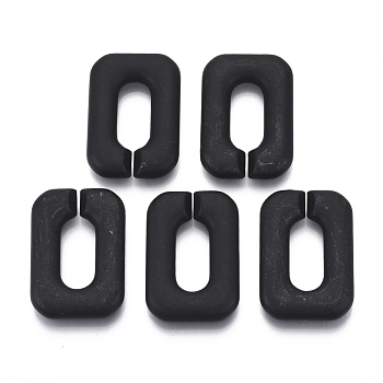 Spray Painted CCB Plastic Linking Rings, Quick Link Connectors, For Jewelry Cross Chains Making, Rectangle, Black, 34x23x6mm, Inner Diameter: 8x18mm