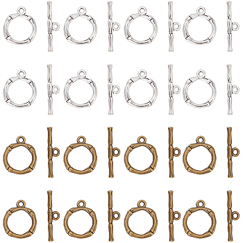 SUNNYCLUE 60Pcs 2 Colors Alloy Toggle Clasps, Lead Free and Cadmium Free, Ring, Mixed Color, Ring: 20.5x17mm, Hole: 2mm, Bar: 26x6x3mm, Hole: 2mm, 30pcs/color