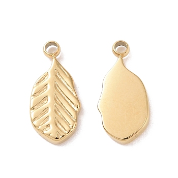 304 Stainless Steel Pendants, Leaf, Real 18K Gold Plated, 11.5x6.5x1mm, Hole: 1.2mm
