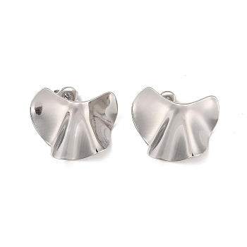 304 Stainless Steel Stud Earrings for Women, Stainless Steel Color, 19x24.5mm