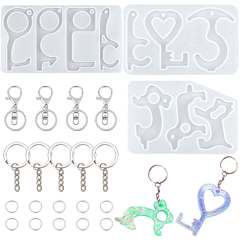 Gorgecraft DIY Door Opener Molds Making Kits, with Silicone Molds, Iron Split Key Rings &  Open Jump Rings, Iron Alloy Lobster Claw Clasp Keychain, White, 37pcs/set