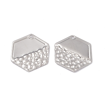 304 Stainless Steel Pendants, Hexagon Charm, Stainless Steel Color, 26x23x1.5mm, Hole: 1.6mm