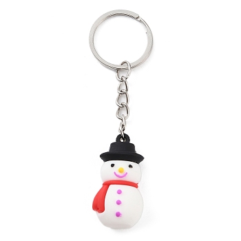 Christmas Themed Iron Keychains, with Silicone Pendants, Snowman, 9cm, Snowman: 36x18x16mm