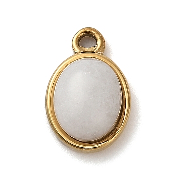 Natural Quartz Crystal Pendants, 304 Stainless Steel Oval Rock Crystal Charms, Golden, 15.5x10x5.5mm, Hole: 1.6mm