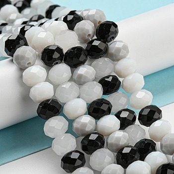 Glass Beads Strands, Faceted, Rondelle, Black, 10x8mm, Hole: 1mm, about 63~65pcs/strand, 19.2~20 inch(48~50cm)