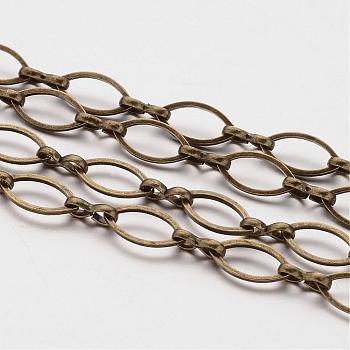 Brass Handmade Chains, Marquise Link Chains, Unwelded, Horse Eye, Nickel Free, Antique Bronze, 12x6x1mm, 3 Shape Clasp: 1.2x7.5x3mm