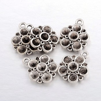 Flower Alloy Pendant Rhinestone Settings, Lead Free and Cadmium Free, Antique Silver, 19mm long, 16mm wide, 5mm thick, hole: 1.5mm, Fit for 0.5~3.5mm rhinestone