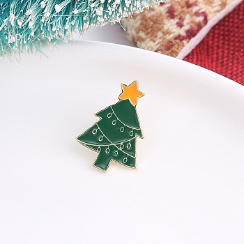 Christmas Alloy Enamel Pins, for Clothes Backpack, Golden, Christmas Tree, 23x16.5mm