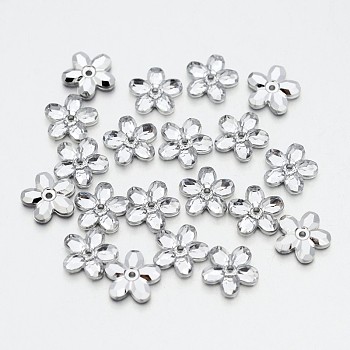 Back Plated Faceted Flower Taiwan Acrylic Rhinestone Beads, Clear, 10x10x2mm, Hole: 1mm