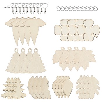 DIY Dangle Earring Making, with Leaf Undyed Wood Big Pendants, 304 Stainless Steel Jump Rings and Brass Earring Hooks, Platinum & Stainless Steel Color, 57x22.8x1.5mm, Hole: 2mm