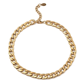 304 Stainless Steel Cuban Link Chain Necklace, Real 18K Gold Plated, 16~16-1/8 inch(40.5~41cm)