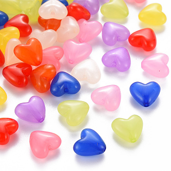 Transparent Acrylic Beads, Dyed, Heart, Mixed Color, 10x10.5x5.5mm, Hole: 1.5mm