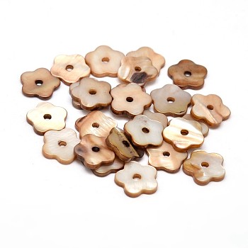 Dyed Natural Freshwater Shell Flower Beads, BurlyWood, 10x2mm, Hole: 1.5mm