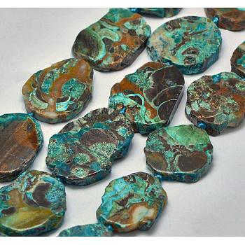 Natural Ocean Jasper Beads Strands, Flat Slab Beads, Dyed, Nuggets, Turquoise, 33~51x30~43x6~8mm, Hole: 2mm, about 8~11pcs/strand, 15.7 inch(40cm)