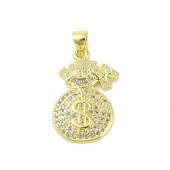 Brass Micro Pave Clear Cubic Zirconia Pendants, Real 18K Gold Plated, Bag, Clear, 25x15x3.5mm, Hole: 5x3.5mm
