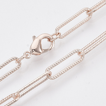 Brass Textured Paperclip Chain Necklace Making, with Lobster Claw Clasps, Rose Gold, 24.01 inch(61cm), Link: 15.5x4.5x1mm