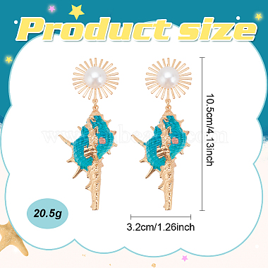 3 Pairs 3 Colors Golden Alloy Sun with Shell Shape Dangle Stud Earrings(EJEW-AN0004-40)-2