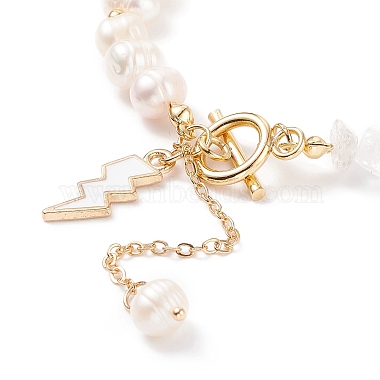 Natural Mixed Stone Chips & Pearl Beaded Bracelet with Enamel Lighting Bolt Charms(BJEW-JB08332-M)-5