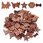 75Pcs 5 Styles 2-Hole Wooden Buttons, Mixed Shapes, 8~19x15~25.5x3.5~4mm, Hole: 1.5~1.8mm, 15pcs/style(BUTT-AR0001-15)