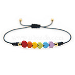 Friendship Rainbow Heart & Brass Bead Adjustable Braided Bracelets, Colorful, Inner Diameter: 11.02 inch(28cm)(VD3512-1)