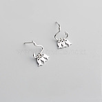 Brass Dangle Stud Earrings, Fishhook with Fish, Platinum, 18mm(FS-WG53E88-01)