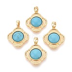 Synthetic Turquoise Pendants, Rhombus Charms with Brass Settings, Real 18K Gold Plated, 21.5x19.5x5~6mm, Hole: 4.5x2.5mm(KK-N287-05G-01)