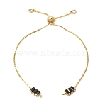 Brass Pave Cubic Zirconia Box Chain Slider Bracelet Making, Rack Plating, Long-Lasting Plated, Lead Free & Cadmium Free, Real 18K Gold Plated, Rectangle, Black, 10.24 inch(26cm), Hole: 2mm(MAK-K024-02G-02)