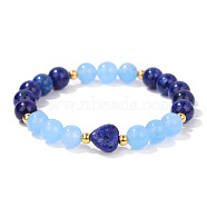 Heart & Round Natural Lapis Lazuli Bead Stretch Bracelets, show in picture(MK5607-1)