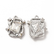 Glass Rectangle Pendants, with ABS Pearl Beaded & Platinum Alloy Finding, Long-Lasting Plated, Cadmium Free & Lead Free, Clear, 21.5x19x5mm, Hole: 1.6mm(PALLOY-E024-10P-02)