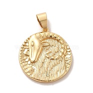 Real 18K Gold Plated Zodiac Theme Brass Pendants, Aries, 22.5~23x20.5~21x2~3mm, Hole: 6x4mm(KK-M273-04C-G)